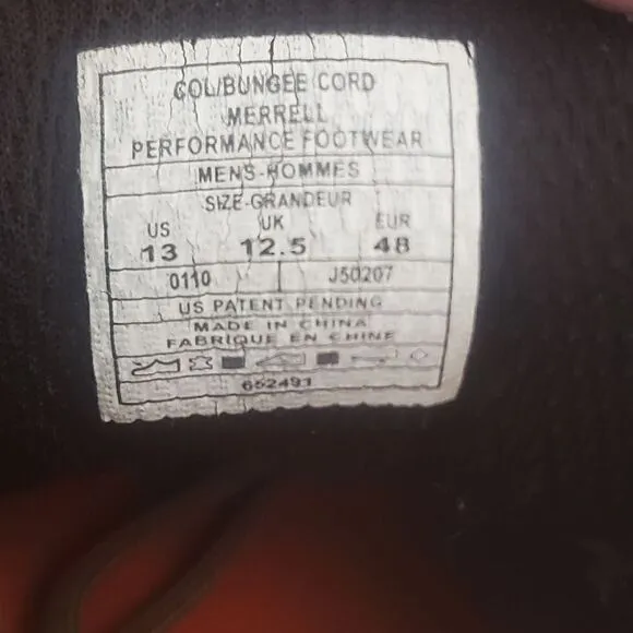 Merrell Col Bungee Cord Mid Waterproof Hiking Boots Brown Men's Size 13 J50207