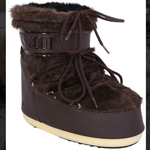 Moon Boot Icon Low Brown Fur Snow Boots:36-38 (Fits US 5.5-7.5) NWT, NIB!