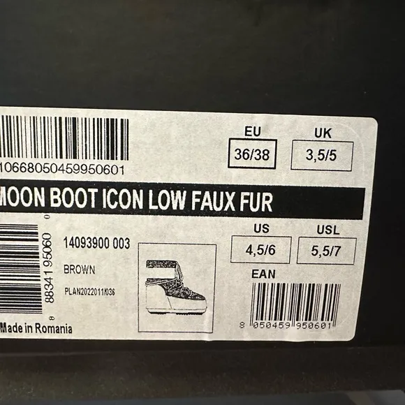 Moon Boot Icon Low Brown Fur Snow Boots:36-38 (Fits US 5.5-7.5) NWT, NIB!