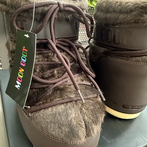 Moon Boot Icon Low Brown Fur Snow Boots:36-38 (Fits US 5.5-7.5) NWT, NIB!