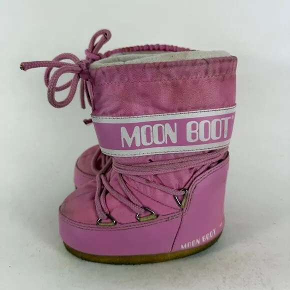 Moon Boot Icon Mini Snow Boots Toddler 7 - 7.5 Pink Lace-Up Mid Calf Round Toe