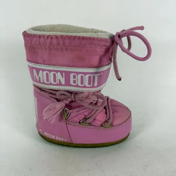 Moon Boot Icon Mini Snow Boots Toddler 7 - 7.5 Pink Lace-Up Mid Calf Round Toe