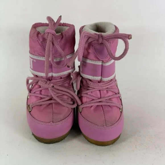Moon Boot Icon Mini Snow Boots Toddler 7 - 7.5 Pink Lace-Up Mid Calf Round Toe