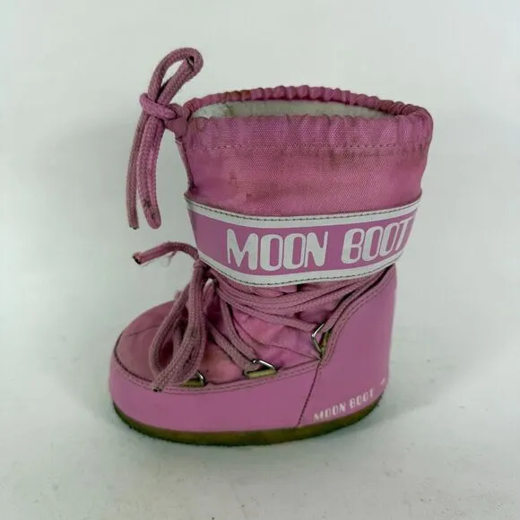Moon Boot Icon Mini Snow Boots Toddler 7 - 7.5 Pink Lace-Up Mid Calf Round Toe