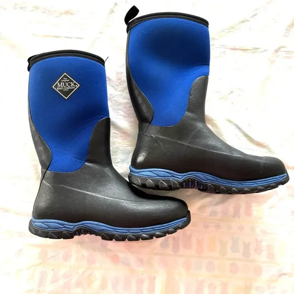 Muck Boots Rugged Ll Rubber Kid's Snow Boot Blue Black Waterproof SZ 7 Worn 1X