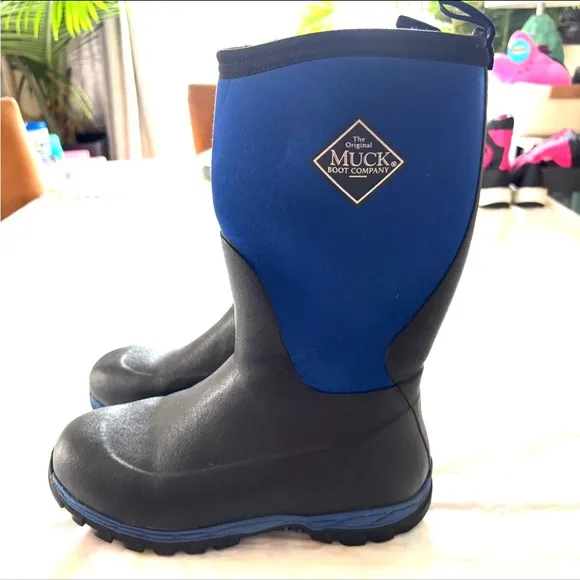 Muck Boots Rugged Ll Rubber Kid's Snow Boot Blue Black Waterproof SZ 7 Worn 1X