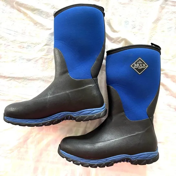 Muck Boots Rugged Ll Rubber Kid's Snow Boot Blue Black Waterproof SZ 7 Worn 1X