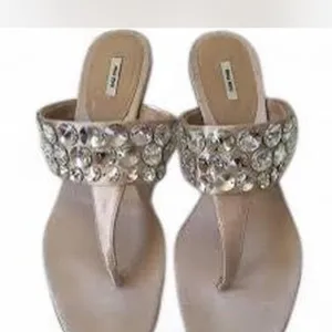 Mui Mui  Swarovski Elegant Beige Embellished Sandals