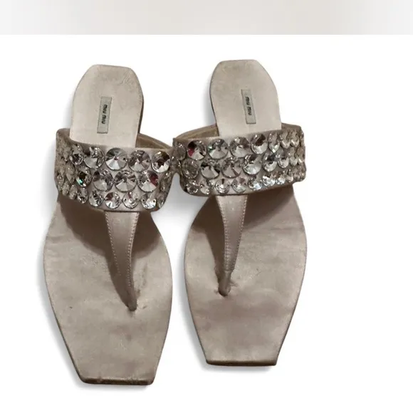 Mui Mui  Swarovski Elegant Beige Embellished Sandals