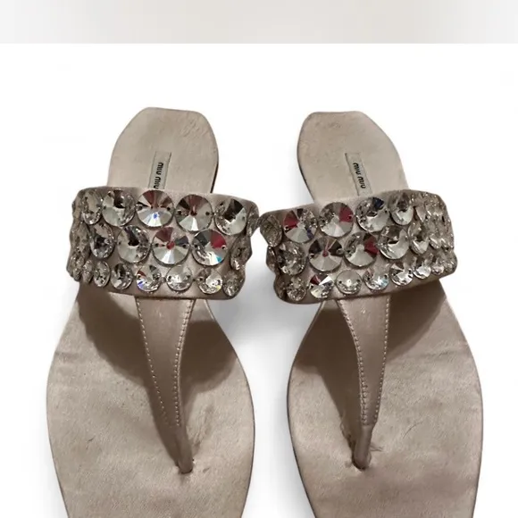 Mui Mui  Swarovski Elegant Beige Embellished Sandals