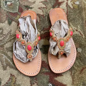 MYSTIQUE Embellished Coral Sandals 😍