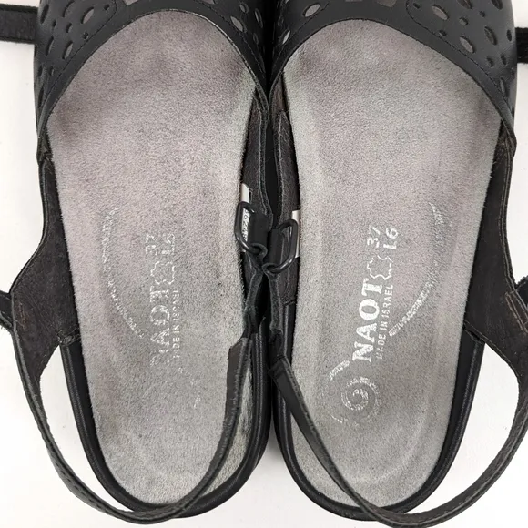 Naot Arataki Mary Jane Sandal Perforated Leather Round Toe Black EU 37 US 6-6.5