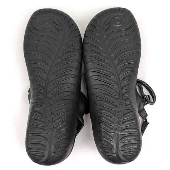 Naot Arataki Mary Jane Sandal Perforated Leather Round Toe Black EU 37 US 6-6.5