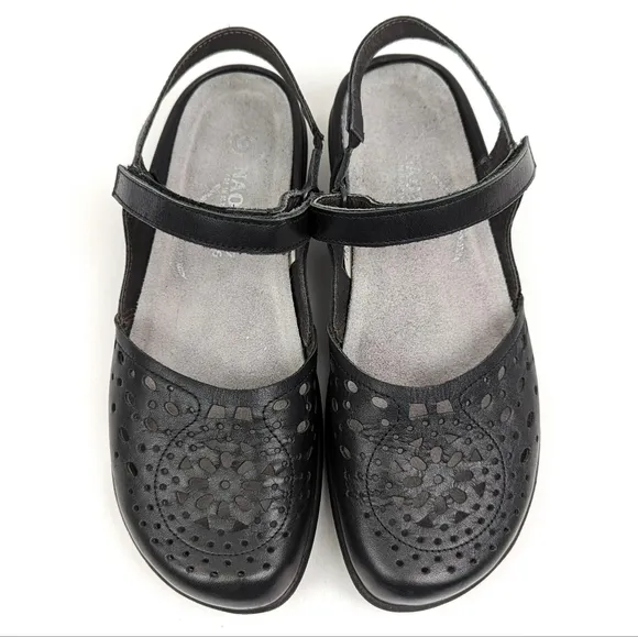 Naot Arataki Mary Jane Sandal Perforated Leather Round Toe Black EU 37 US 6-6.5