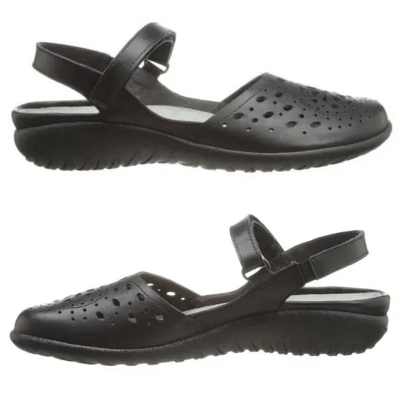Naot Arataki Mary Jane Sandal Perforated Leather Round Toe Black EU 37 US 6-6.5