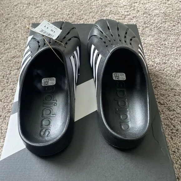 NEW ADIDAS MENS ADILETTE CLOGS SLIP ON SLIDES SIZE US 10 GZ5886 BLACK WHITE New