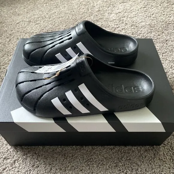NEW ADIDAS MENS ADILETTE CLOGS SLIP ON SLIDES SIZE US 10 GZ5886 BLACK WHITE New