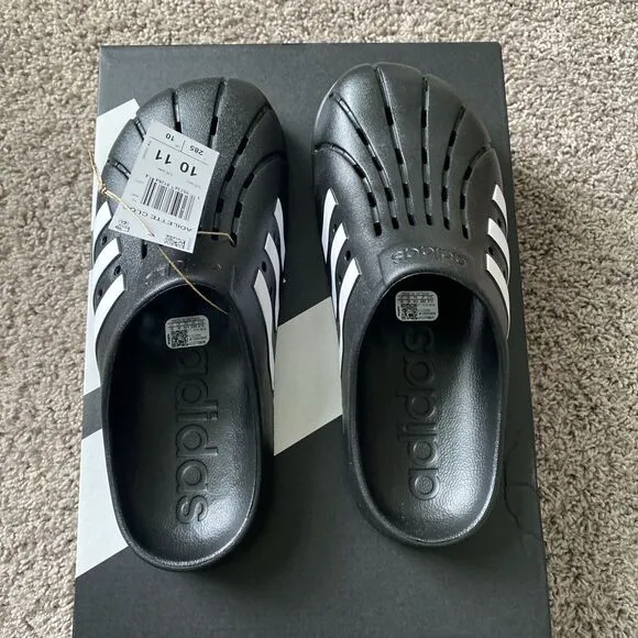 NEW ADIDAS MENS ADILETTE CLOGS SLIP ON SLIDES SIZE US 10 GZ5886 BLACK WHITE New