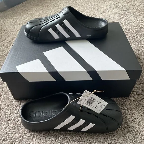 NEW ADIDAS MENS ADILETTE CLOGS SLIP ON SLIDES SIZE US 10 GZ5886 BLACK WHITE New