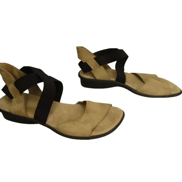 NEW ARCHE Womens Satia Sandals Strappy Low Elasticated Crossed Strap Sand Size 9