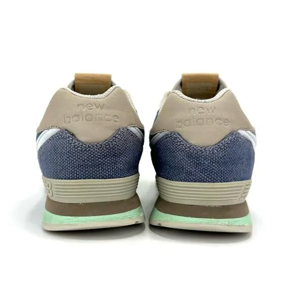 NEW BALANCE 574 NAVY BLUE MINT TAN &amp; WHITE SUEDE LEATHER ATHLEISURE SNEAKERS