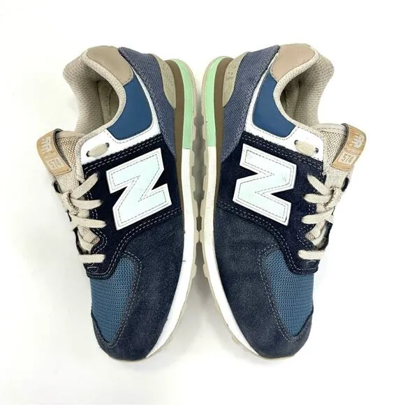 NEW BALANCE 574 NAVY BLUE MINT TAN &amp; WHITE SUEDE LEATHER ATHLEISURE SNEAKERS