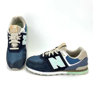 NEW BALANCE 574 NAVY BLUE MINT TAN &amp; WHITE SUEDE LEATHER ATHLEISURE SNEAKERS