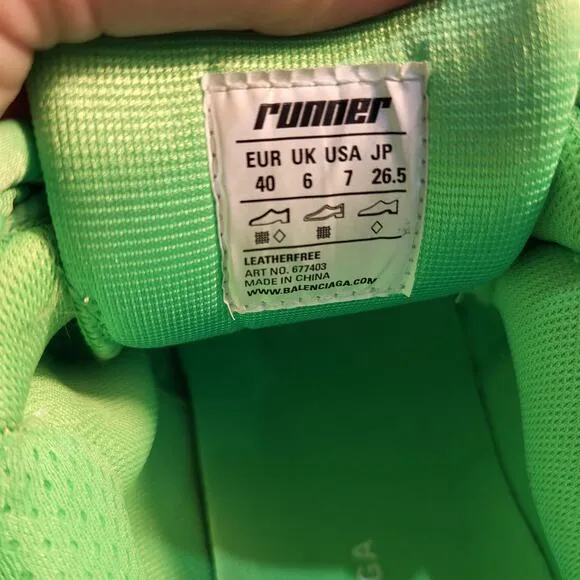 new Balenciaga Runner Fluo Green  men sneakers 41 left us 8 size 40 right US 7