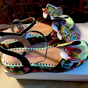 New Betsey Johnson Lotty Butterfly Rhinestone Girls Sandals 5 NWB