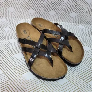 New Betula Vinja Birkenstock Brown Patent Soft Footbed Sandals Size EU 42 US 11.