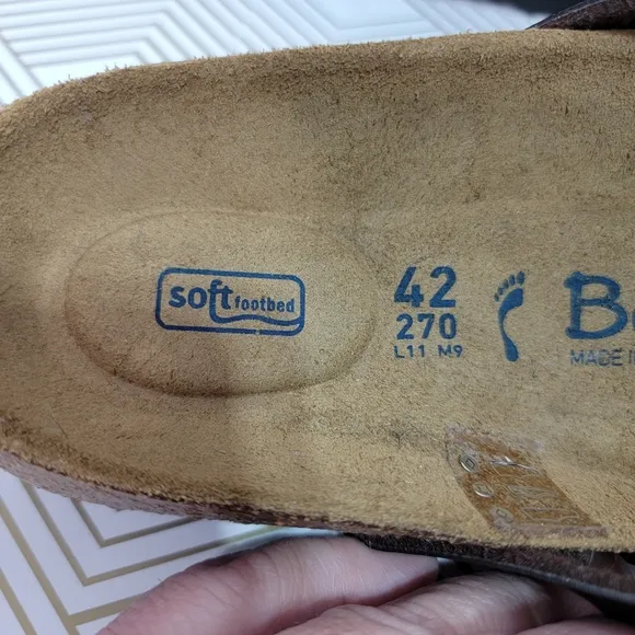 New Betula Vinja Birkenstock Brown Patent Soft Footbed Sandals Size EU 42 US 11.