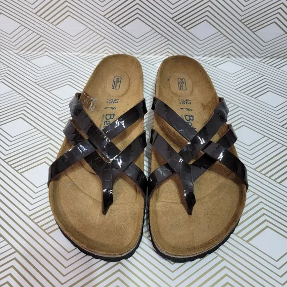 New Betula Vinja Birkenstock Brown Patent Soft Footbed Sandals Size EU 42 US 11.