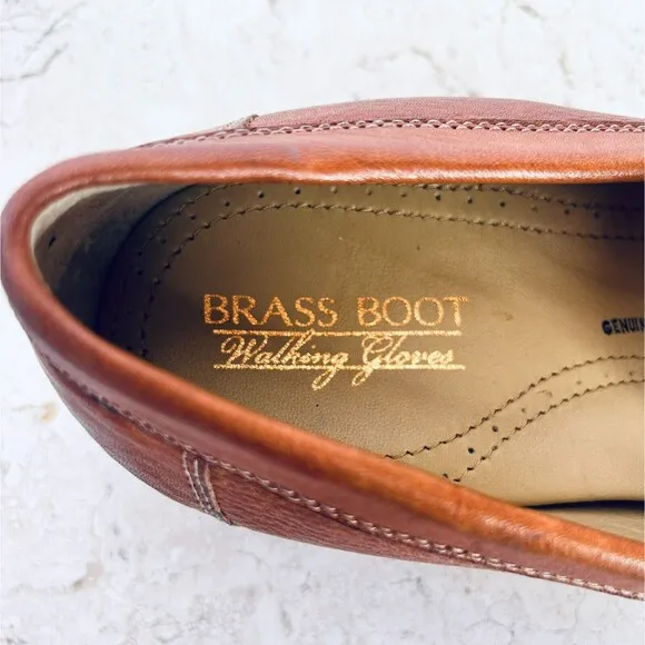 NEW Brass Boot Walking Glove Leather Shoes 10.5 W Saddle Tan Brown Penny Loafers