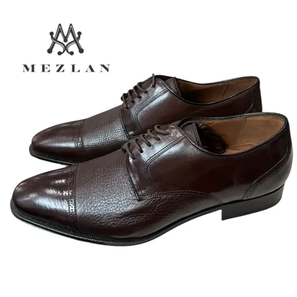 New Mezlan E6827 Brown Leather Men's Oxford Lace-up Dress Shoes 10