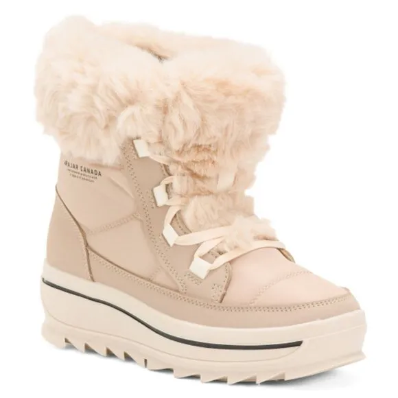 NEW PAJAR Torey Mid Rise Boots With Faux Fur Cuffs light sand for women 1061tn