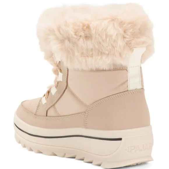 NEW PAJAR Torey Mid Rise Boots With Faux Fur Cuffs light sand for women 1061tn