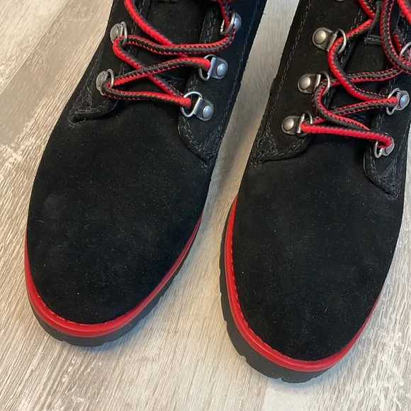 NEW Ralph Lauren Mikelle Black Oil Suede Red Trim Hiking Boots