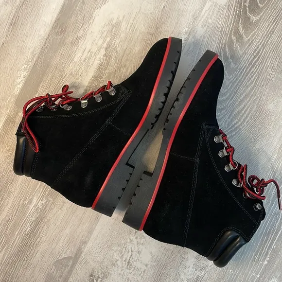 NEW Ralph Lauren Mikelle Black Oil Suede Red Trim Hiking Boots