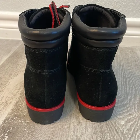 NEW Ralph Lauren Mikelle Black Oil Suede Red Trim Hiking Boots