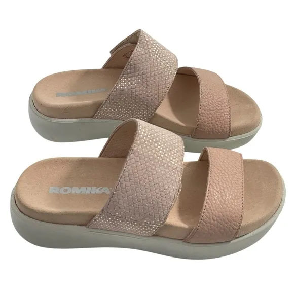 NEW Romika Borneo 01 Adjustable Leather Slide Sandals Nude Women’s Size EU 37
