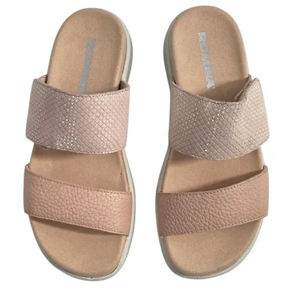 NEW Romika Borneo 01 Adjustable Leather Slide Sandals Nude Women’s Size EU 37
