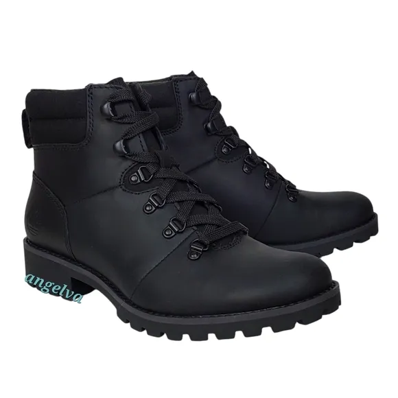 New Timberland Ellendale leather hiker boots black lace up block heel outdoor