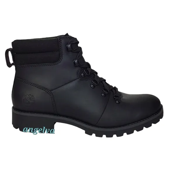 New Timberland Ellendale leather hiker boots black lace up block heel outdoor