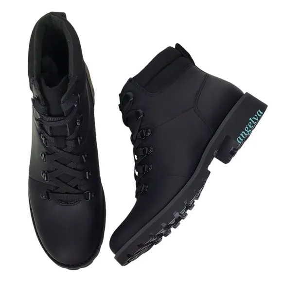 New Timberland Ellendale leather hiker boots black lace up block heel outdoor