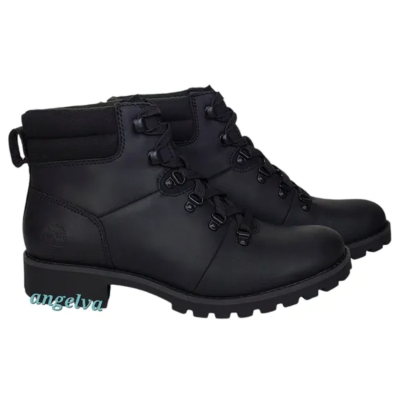 New Timberland Ellendale leather hiker boots black lace up block heel outdoor