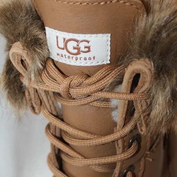 NEW UGG ADIRONDACK III LEATHER‎ FUR SHEARLING SNOW WINTER BOOTS CHESTNUT