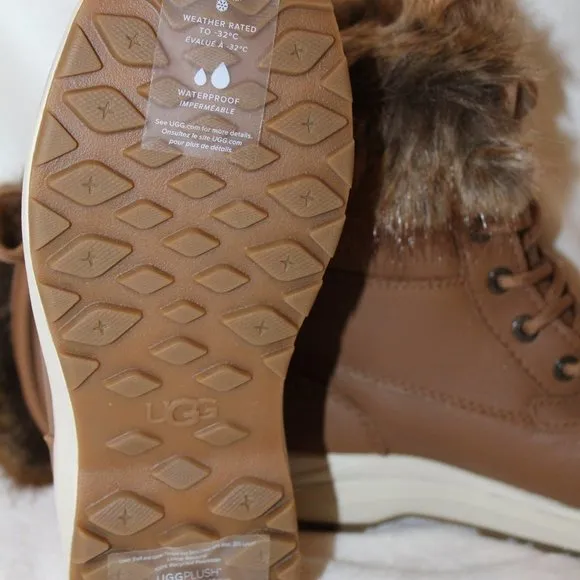 NEW UGG ADIRONDACK III LEATHER‎ FUR SHEARLING SNOW WINTER BOOTS CHESTNUT