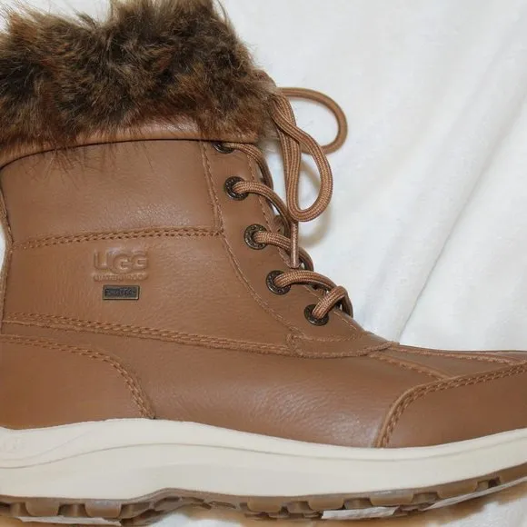 NEW UGG ADIRONDACK III LEATHER‎ FUR SHEARLING SNOW WINTER BOOTS CHESTNUT