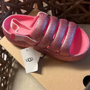 New Ugg K Sport Yeah Glitter Pink Sandals 3 NWB Unique