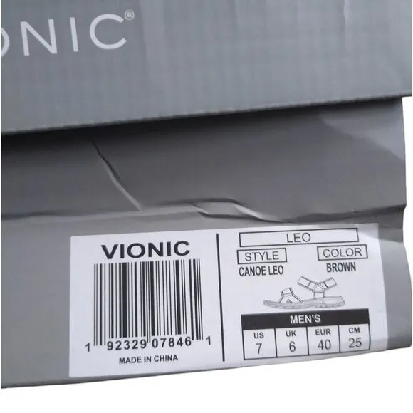 New! Vionic Velcro Adjustable Canoe Leo Men's Brown Leather Strap Sandal
